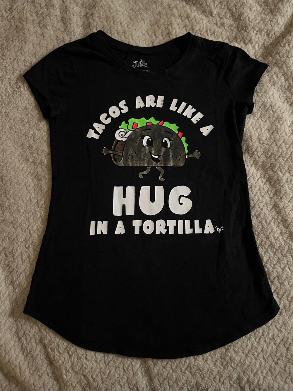 Justice Black Graphic Dog Tee with Taco Illustration